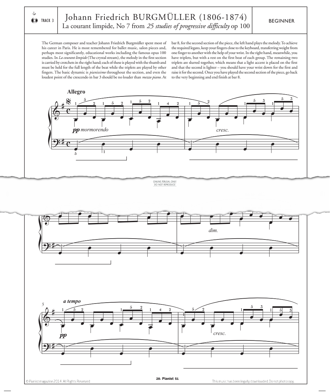 Product gallery: Page 1 of 1 La Courant Limpide, No.7 (from '25 Studies, Op.100'), Johann Friedrich Burgmüller