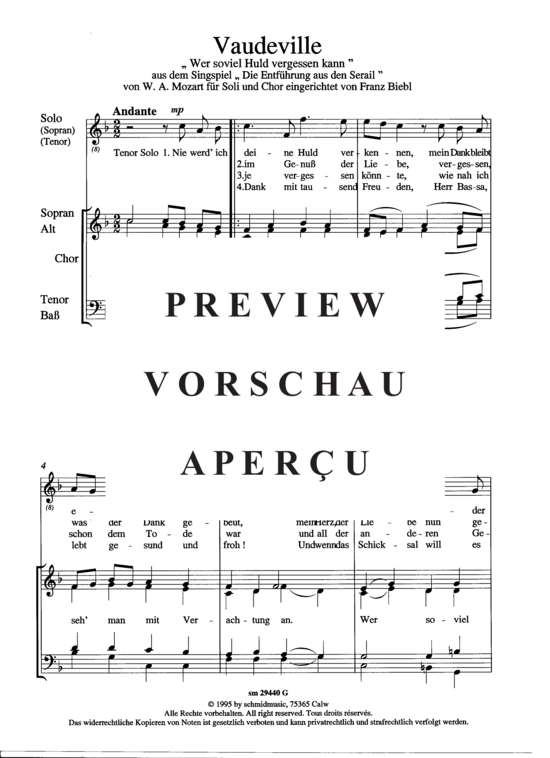 Product gallery: Page 2 of 7 Vaudeville, Wer soviel Huld vergessen kann , , (tenor solo + mixed choir)