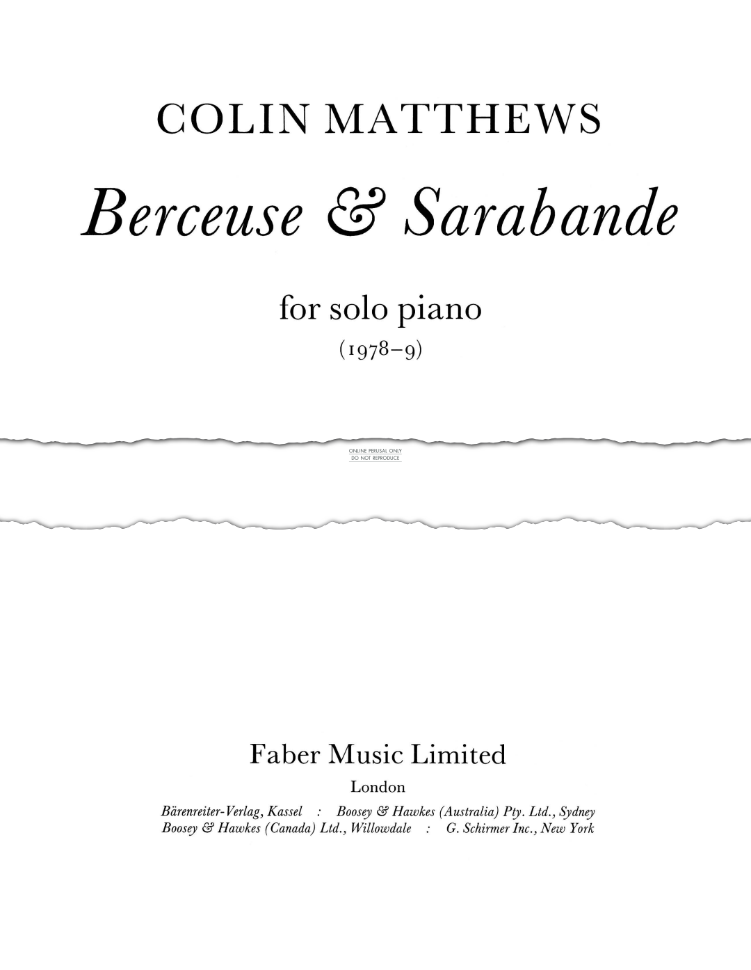 Produktgalerie: Seite 1 von 1 Berceuse & Sarabande, Colin Matthews, Klavier