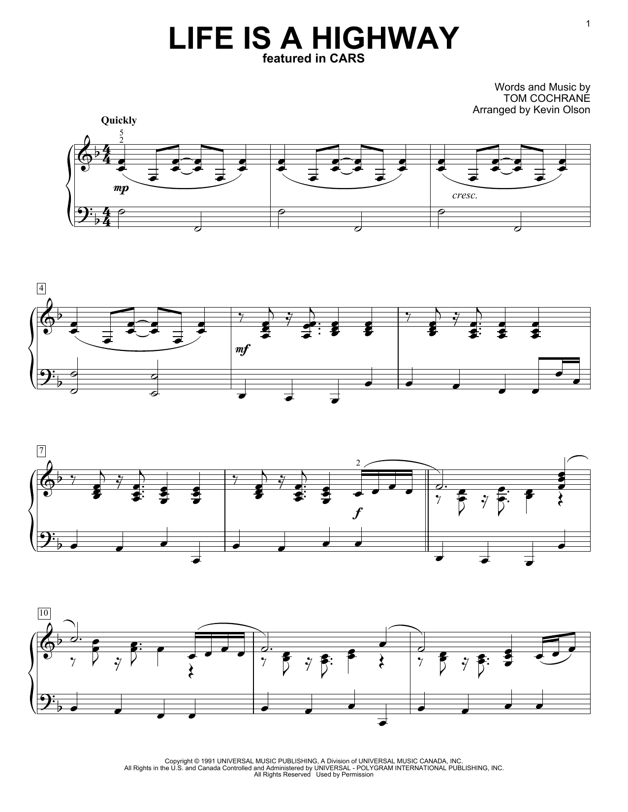 Product picture to: Life Is A Highway (from Cars) (arr. Kevin Olson)