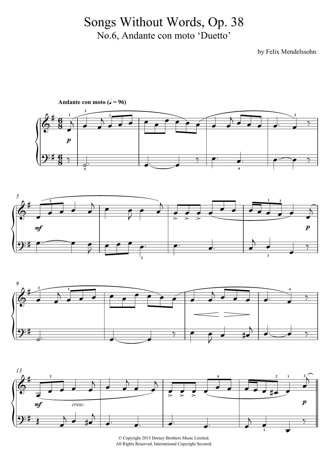 Product picture to: Song Without Words, Op. 38, No. 6 'Duetto'