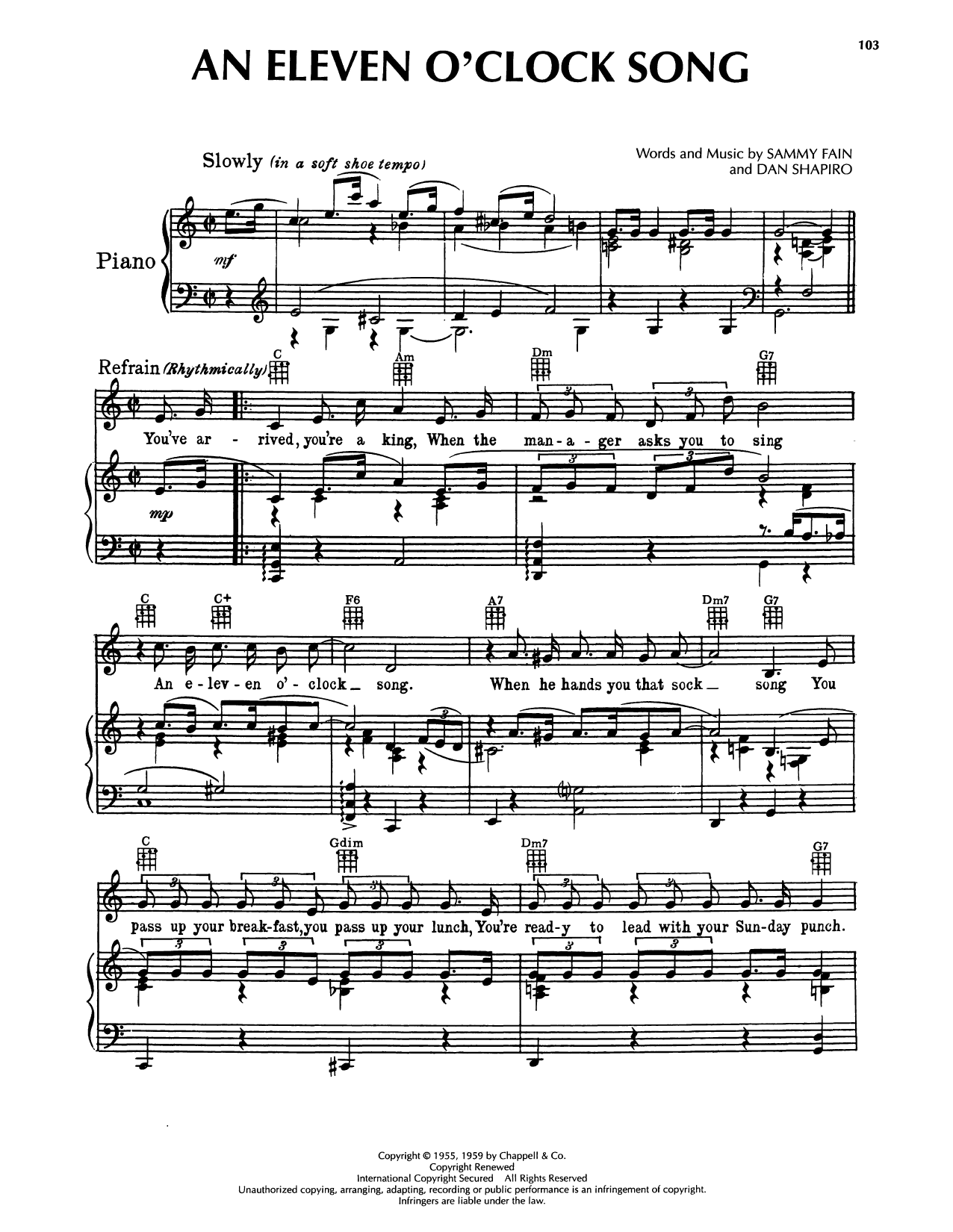 Produktgalerie: Seite 1 von 1 An Eleven O' Clock Song (from Ankles Aweigh), Sammy Fain, Gesang, Gitarre, Klavier