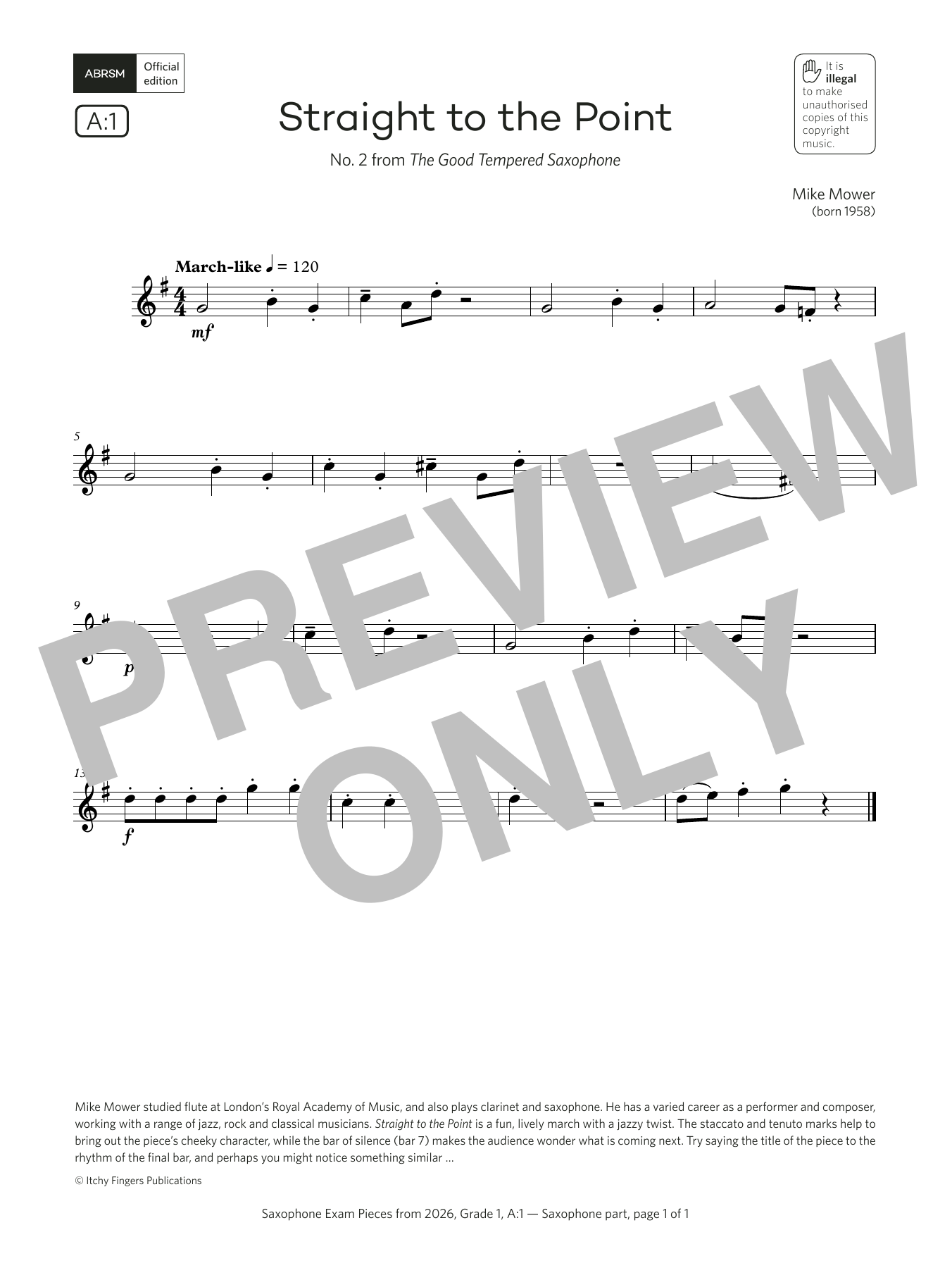 Product gallery: Page 1 of 1 Straight to the Point (Grade 1, list A1, from the ABRSM Saxophone Syllabus from 2026), Mike Mower