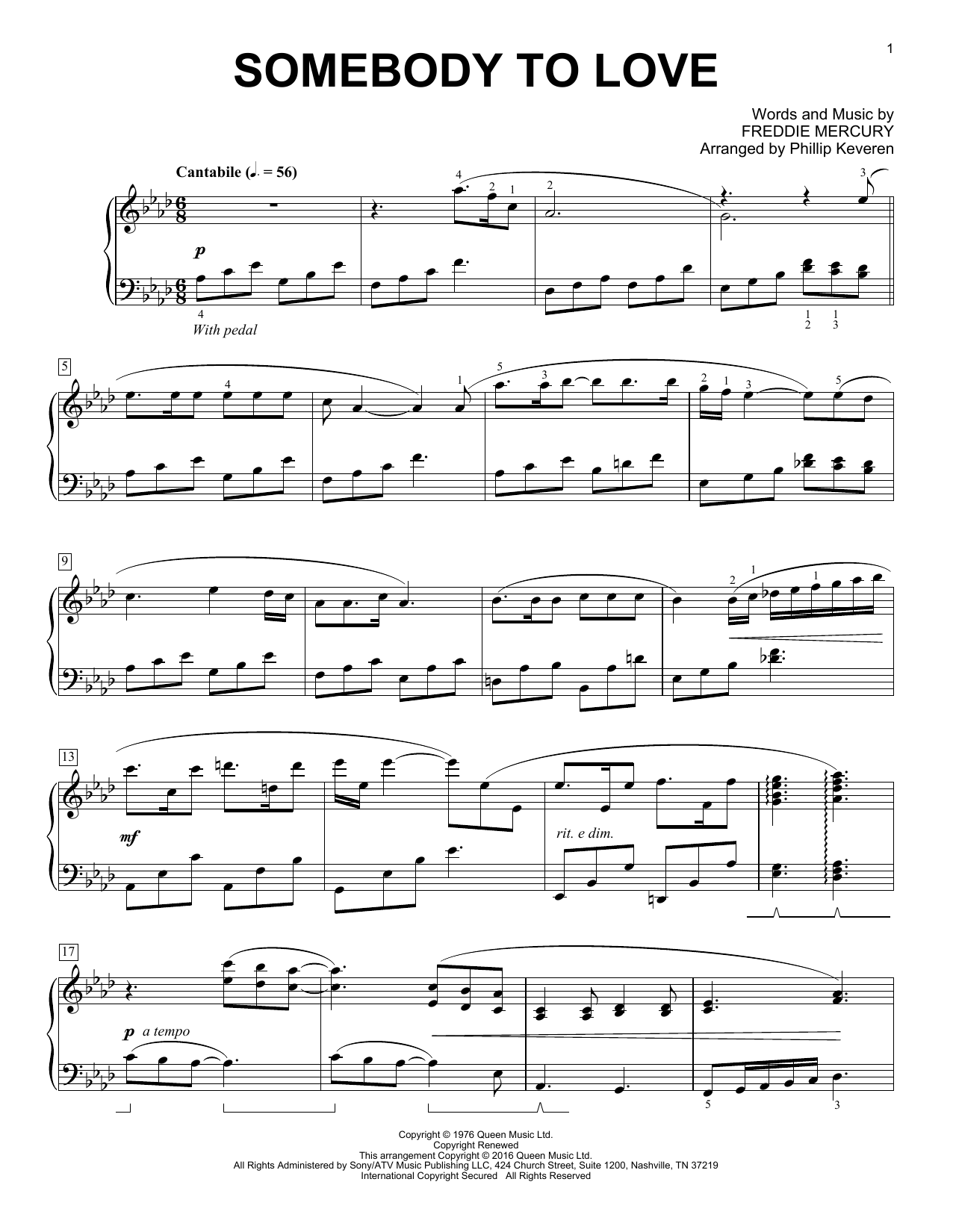 Product gallery: Page 1 of 1 Somebody To Love [Classical version] (arr. Phillip Keveren), Queen