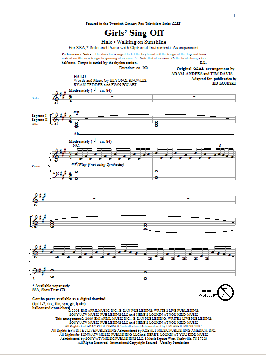 Produktgalerie: Seite 1 von 1 Girls' Sing-Off (from Glee), Ed Lojeski, Chor