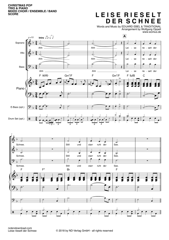 Produktgalerie: Seite 1 von 11 Leise rieselt der Schnee, , Gemischter Chor SAB & Klavier - E-Bass und Drum Set optional