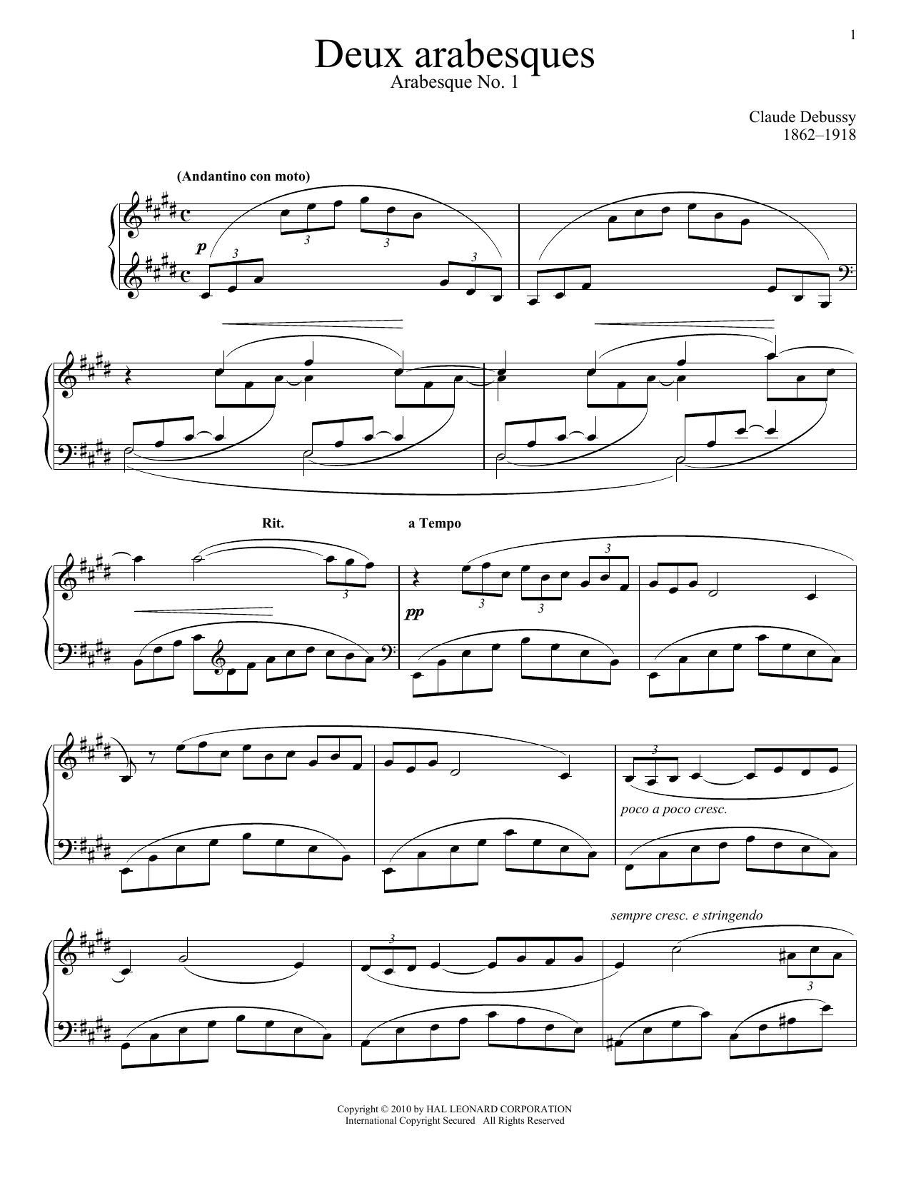 Product gallery: Page 1 of 1 Arabesque No. 1, Claude Debussy