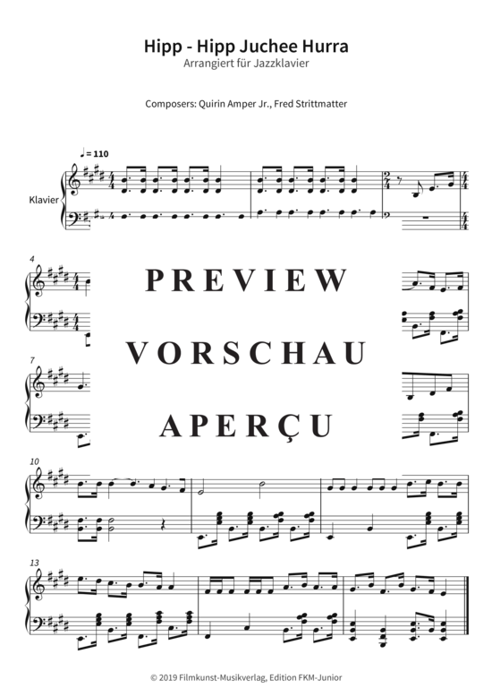 Product picture to: Hipp - Hipp Juchee Hurra - Arrangiert für Jazzklavier Fred Strittmatter, Quirin Amper Jr.