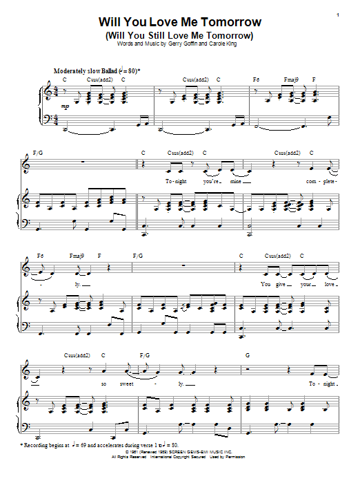Product gallery: Page 1 of 1 Will You Love Me Tomorrow (Will You Still Love Me Tomorrow), Carole King