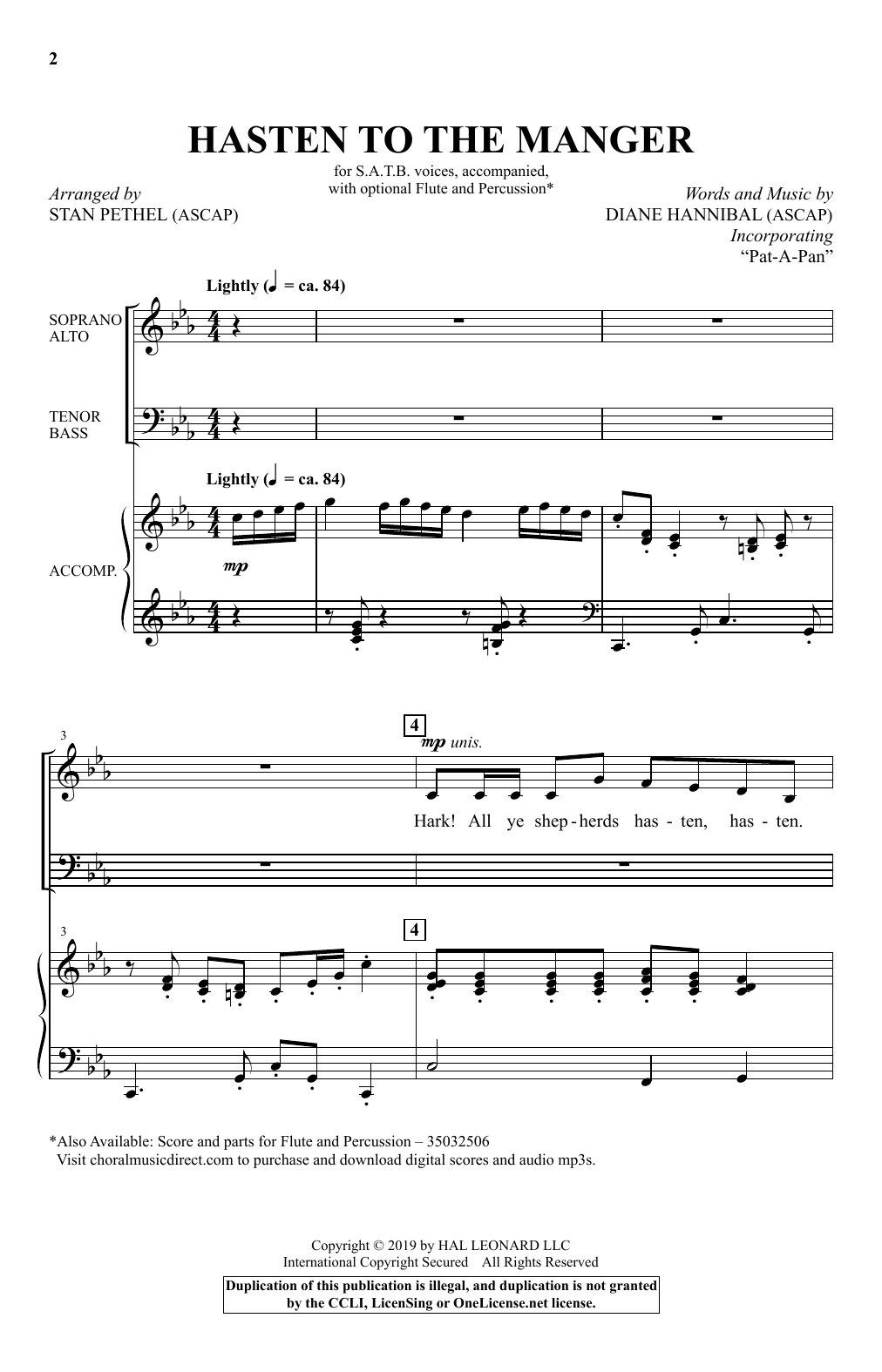 Product picture to: Hasten To The Manger (With "Pat-A-Pan") (arr. Stan Pethel)