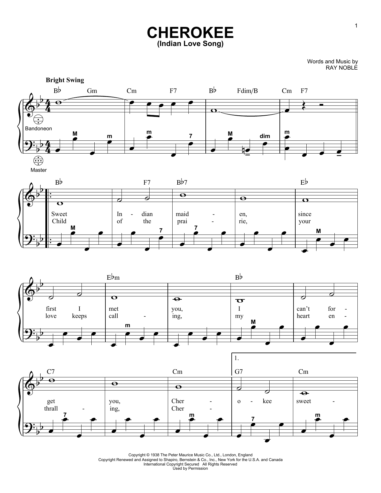 Product gallery: Page 1 of 1 Cherokee (Indian Love Song) (arr. Gary Meisner), Ray Noble