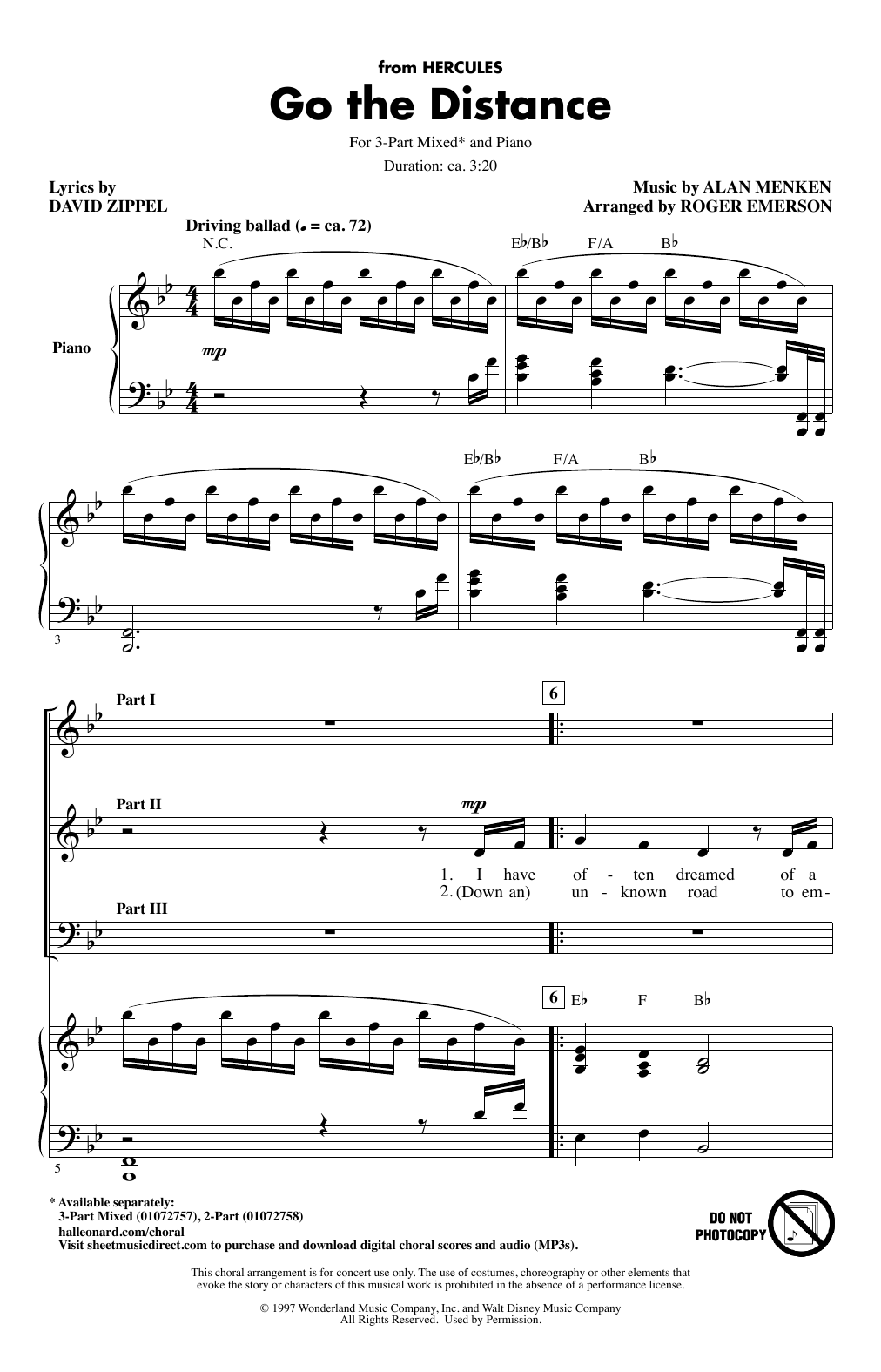 Product picture to: Go The Distance (from Hercules) (arr. Roger Emerson)