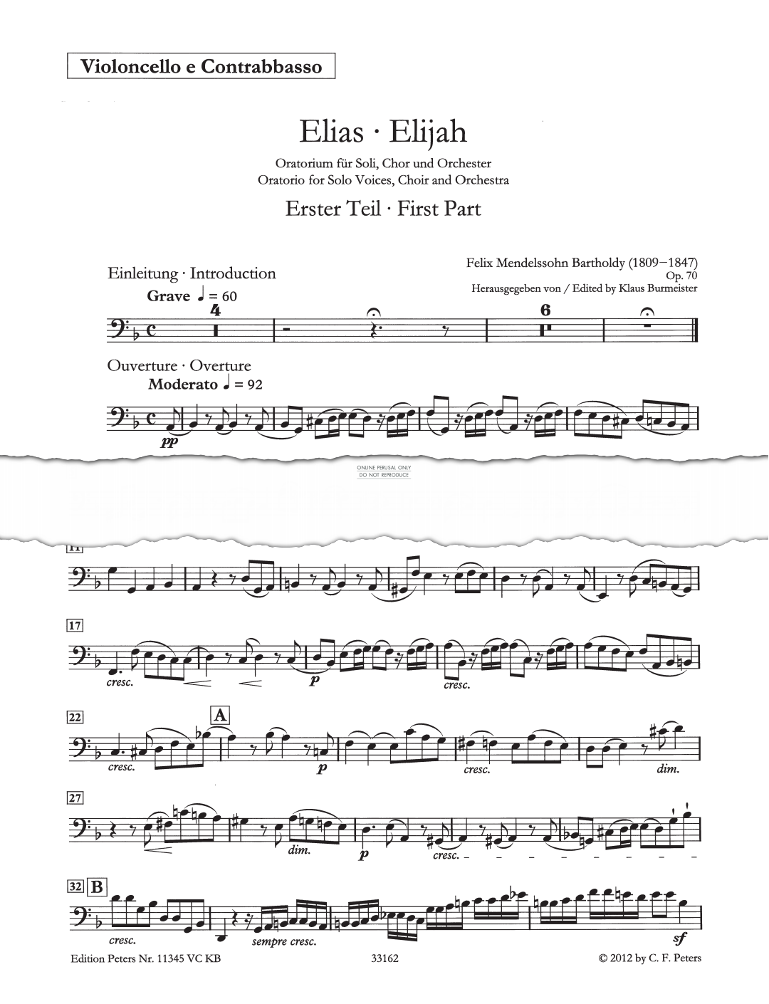 Product picture to: Elijah, Op. 70 (Cello/Bass)