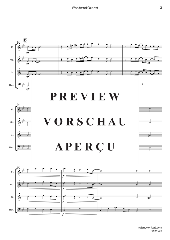 Product gallery: Page 4 of 9 Yesterday , Beatles, The, (Woodwind Quartet)