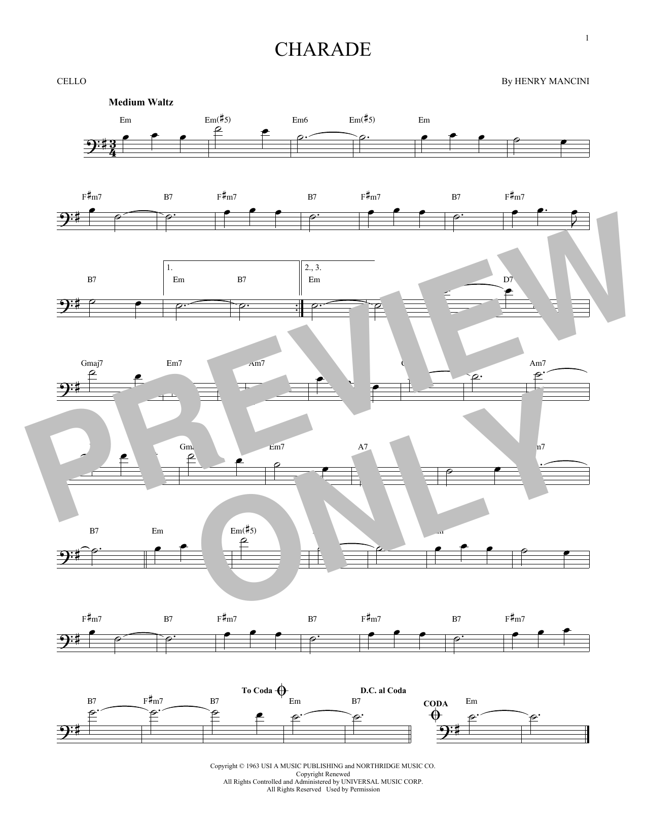 Produktgalerie: Seite 1 von 1 Charade, Henry Mancini, Violoncello