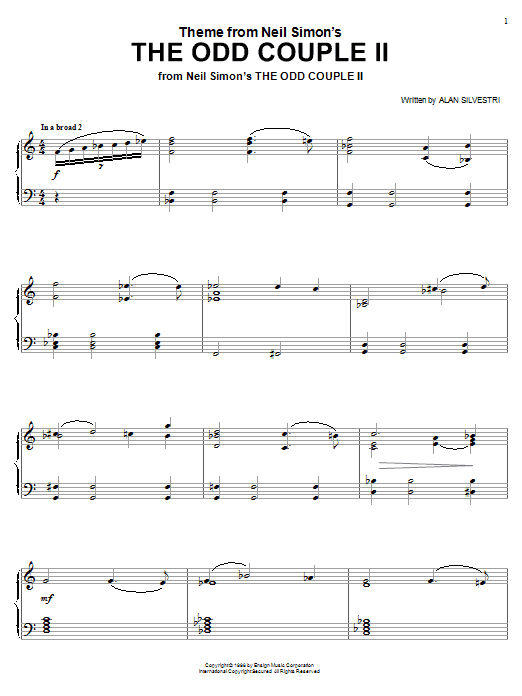 Product gallery: Page 1 of 1 Theme from Neil Simon's The Odd Couple II, Alan Silvestri