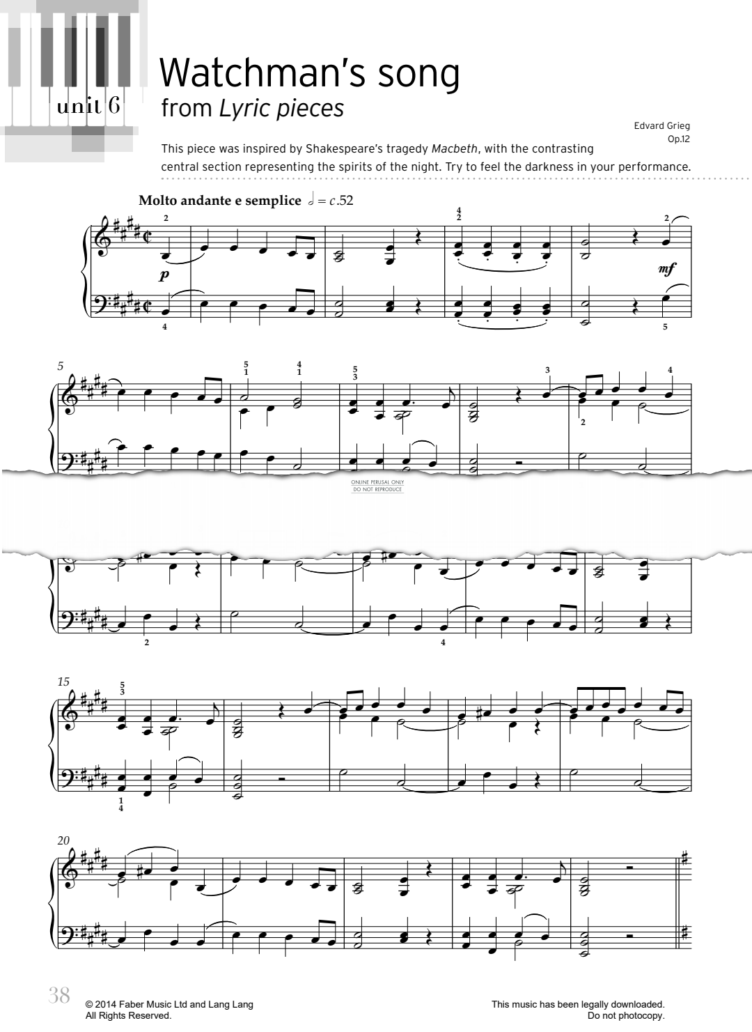 Produktgalerie: Seite 1 von 1 Watchman’s Song (from ‘Lyric Pieces’ Op.12), Edvard Grieg, Klavier