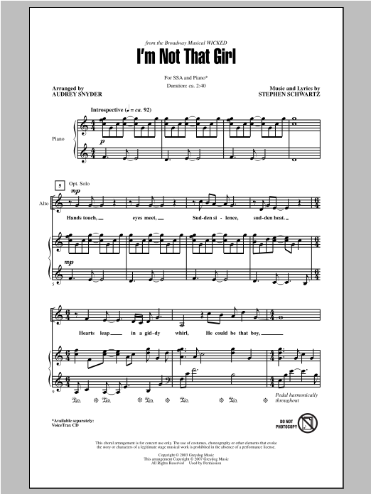 Produktgalerie: Seite 1 von 1 I'm Not That Girl (from Wicked), Audrey Snyder, Chor