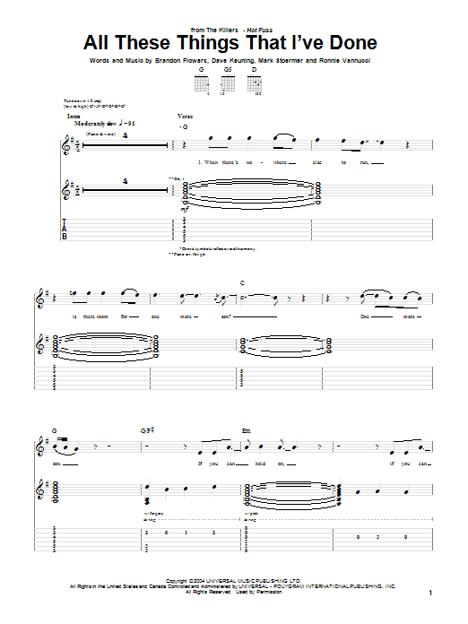 Produktgalerie: Seite 1 von 1 All These Things That I've Done, The Killers, Gitarre