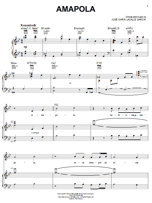 Produktgalerie: Seite 1 von 1 Amapola (Pretty Little Poppy), Andrea Bocelli, Gesang, Gitarre, Klavier