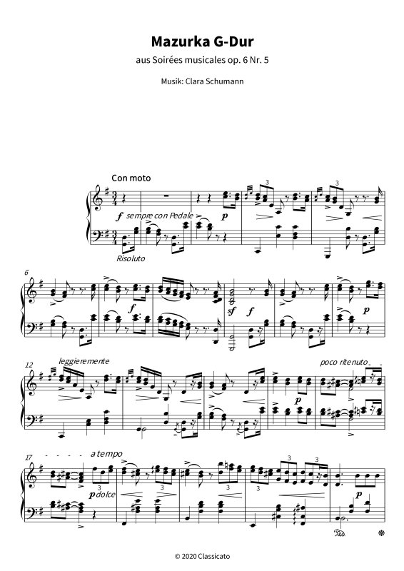 Product picture to: Mazurka G-Dur - aus Soirées musicales op. 6 Nr. 5Clara Schumann