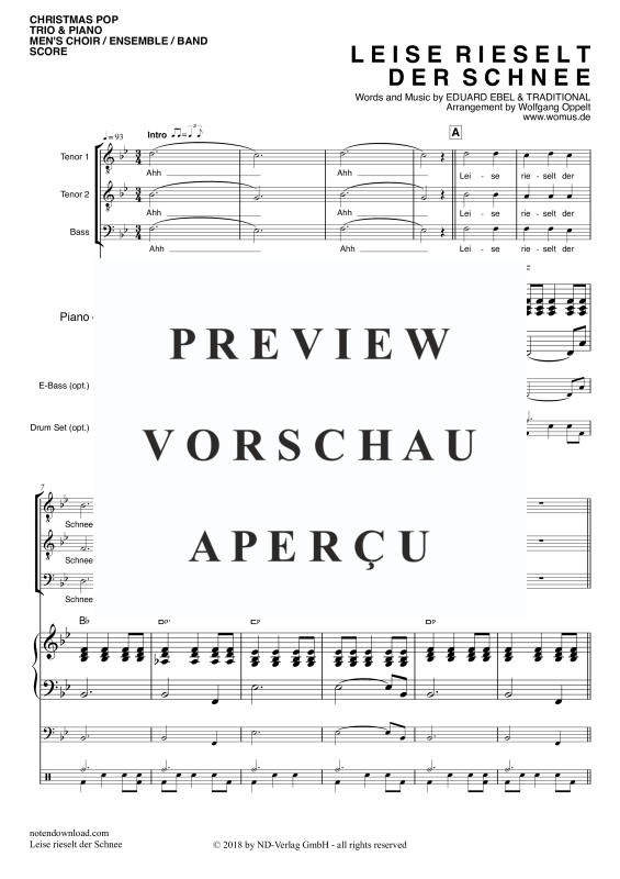 Produktgalerie: Seite 4 von 11 Leise rieselt der Schnee, , Männerchor/Ensemble TTB und Klavier - E-Bass und Drum Set optional