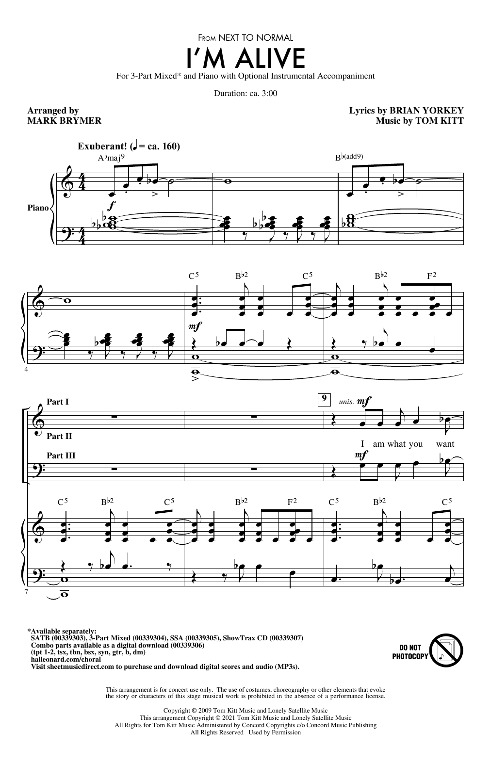 Produktbild zu: I'm Alive (from Next To Normal) (arr. Mark Brymer)