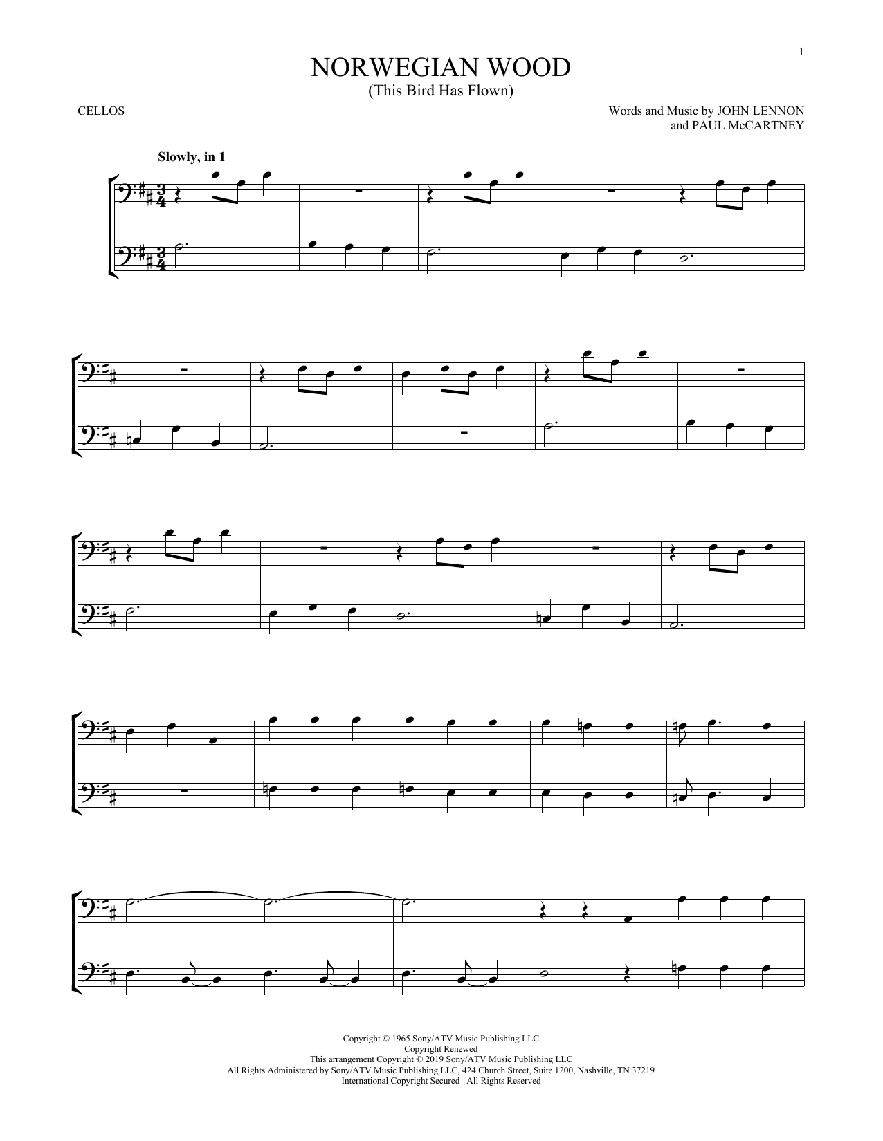 Produktgalerie: Seite 1 von 1 Norwegian Wood (This Bird Has Flown), The Beatles, Violoncello