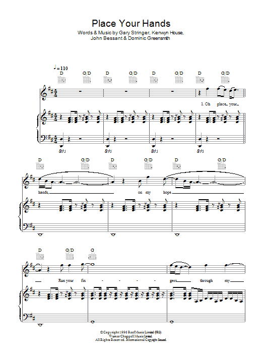 Produktgalerie: Seite 1 von 1 Place Your Hands, Reef, Gesang, Gitarre, Klavier