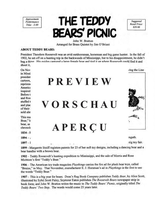 Produktgalerie: Seite 3 von 21 The Teddy Bear´s Picnic , , (Blechbläser Quintett)
