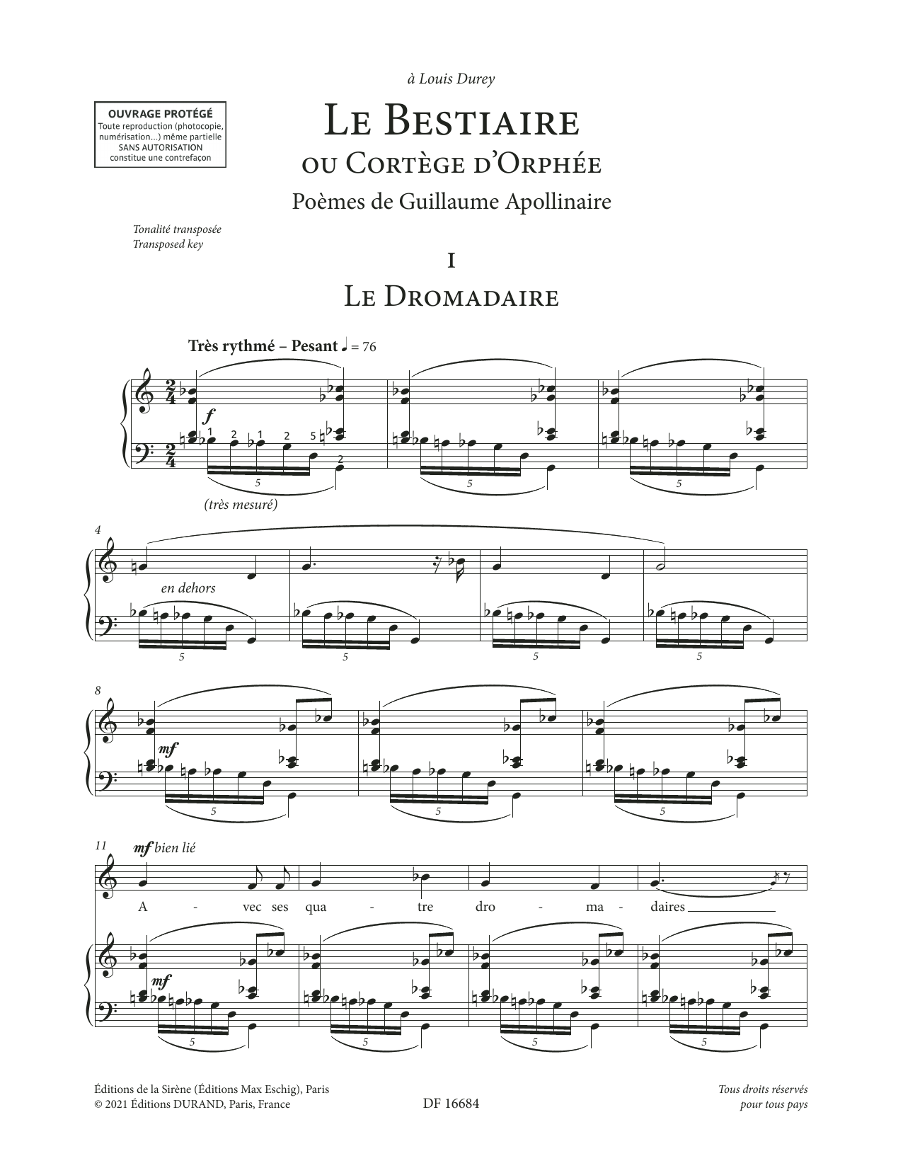 Product picture to: Le Bestiaire ou le Cortège d'Orphée (High Voice)