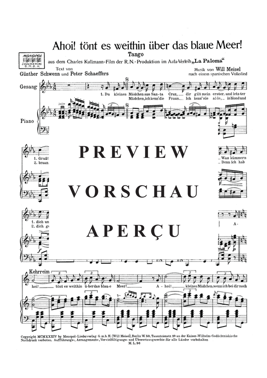 Produktgalerie: Seite 4 von 4 Ahoi! tönt es weithin über das blaue Meer, 	, Klavier und Gesang