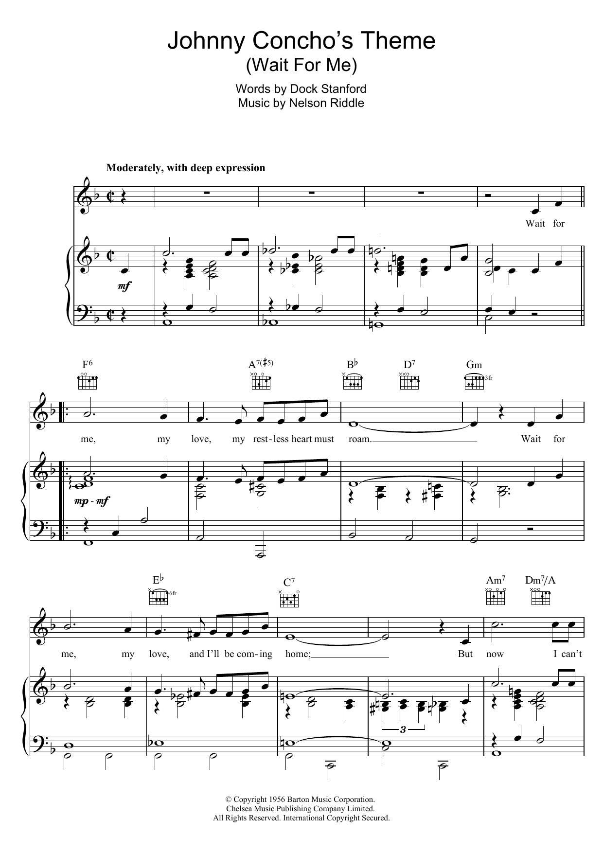 Produktgalerie: Seite 1 von 1 Wait For Me (Johnny Concho's Theme), Frank Sinatra, Gesang, Gitarre, Klavier