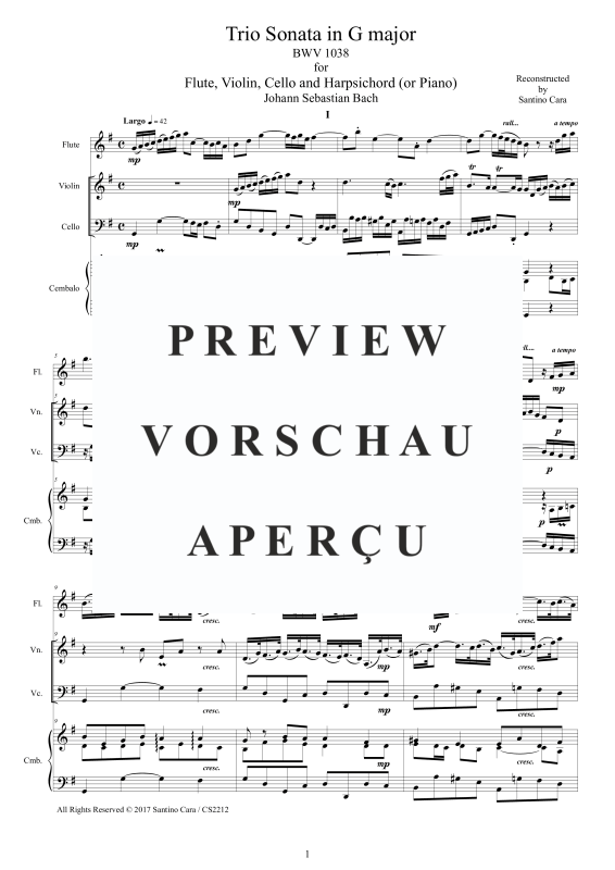 Product gallery: Page 2 of 11 Trio Sonate in G-Dur BWV 1038, , Flute, Violin, Violoncello and Harpsichord/Piano and Harpsichord