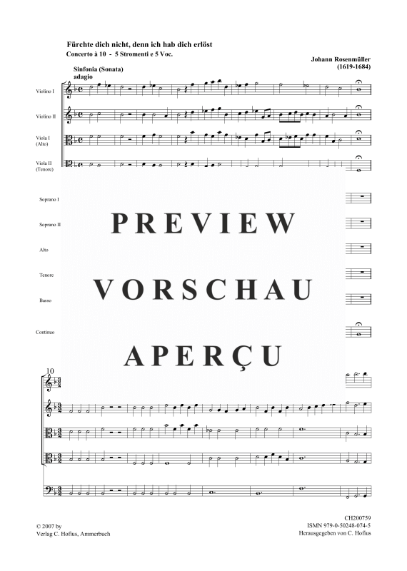 gallery: Fürchte dich nicht - Concerto à 10, , Gemischtes Ensemble SSATB, 2 Violinen, 2 Violen und BC