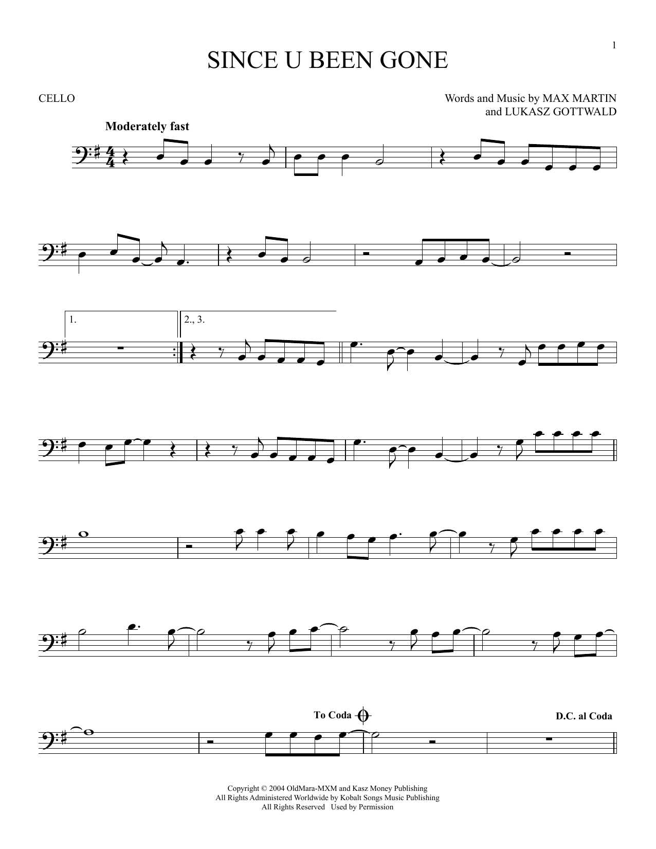 Produktgalerie: Seite 1 von 1 Since U Been Gone, Kelly Clarkson, Violoncello