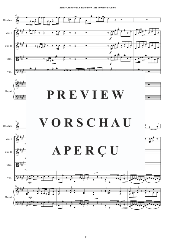 Product gallery: Page 8 of 11 Konzert in A-Dur BWV 1055R, , Mixed Ensemble Oboe D'amore, Strings and Harpsichord Bc