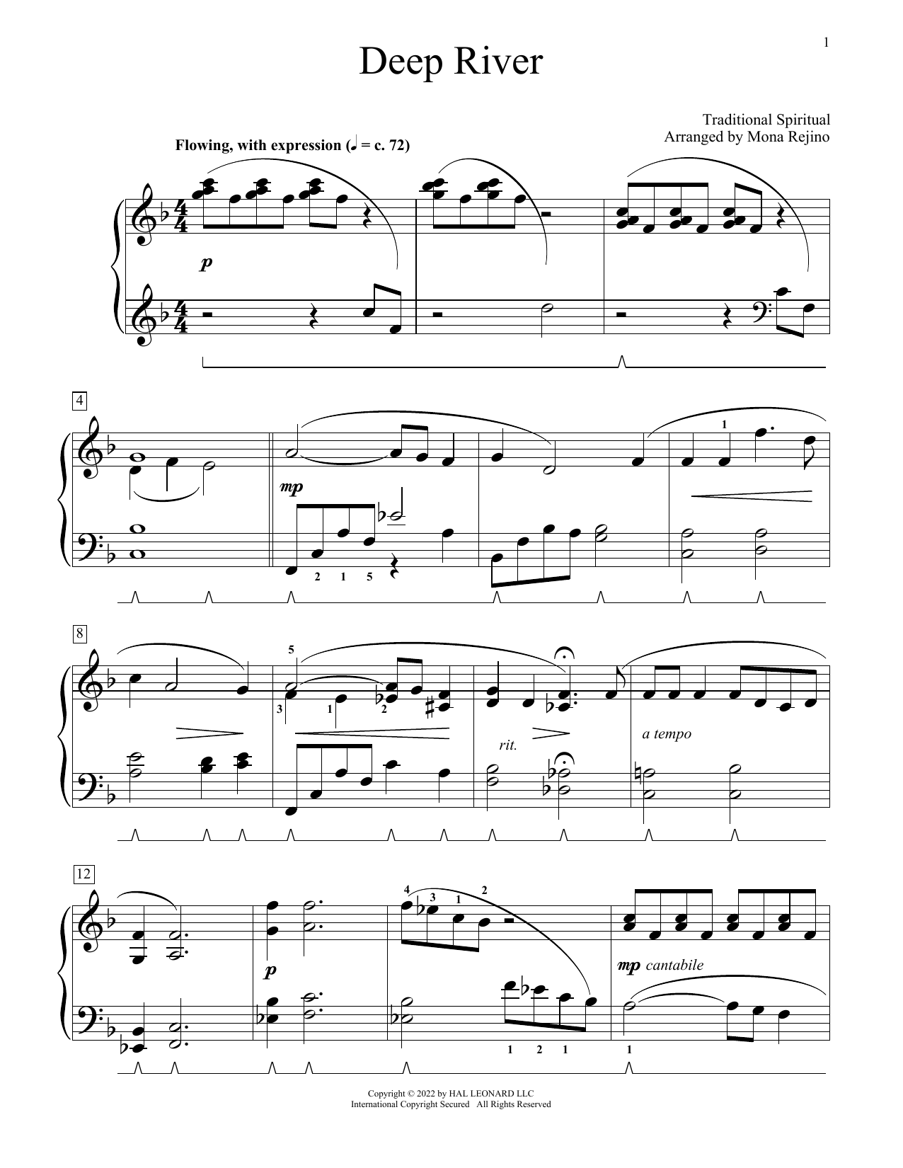 Produktgalerie: Seite 1 von 1 Deep River (arr. Mona Rejino), African-American Spiritual, Klavier