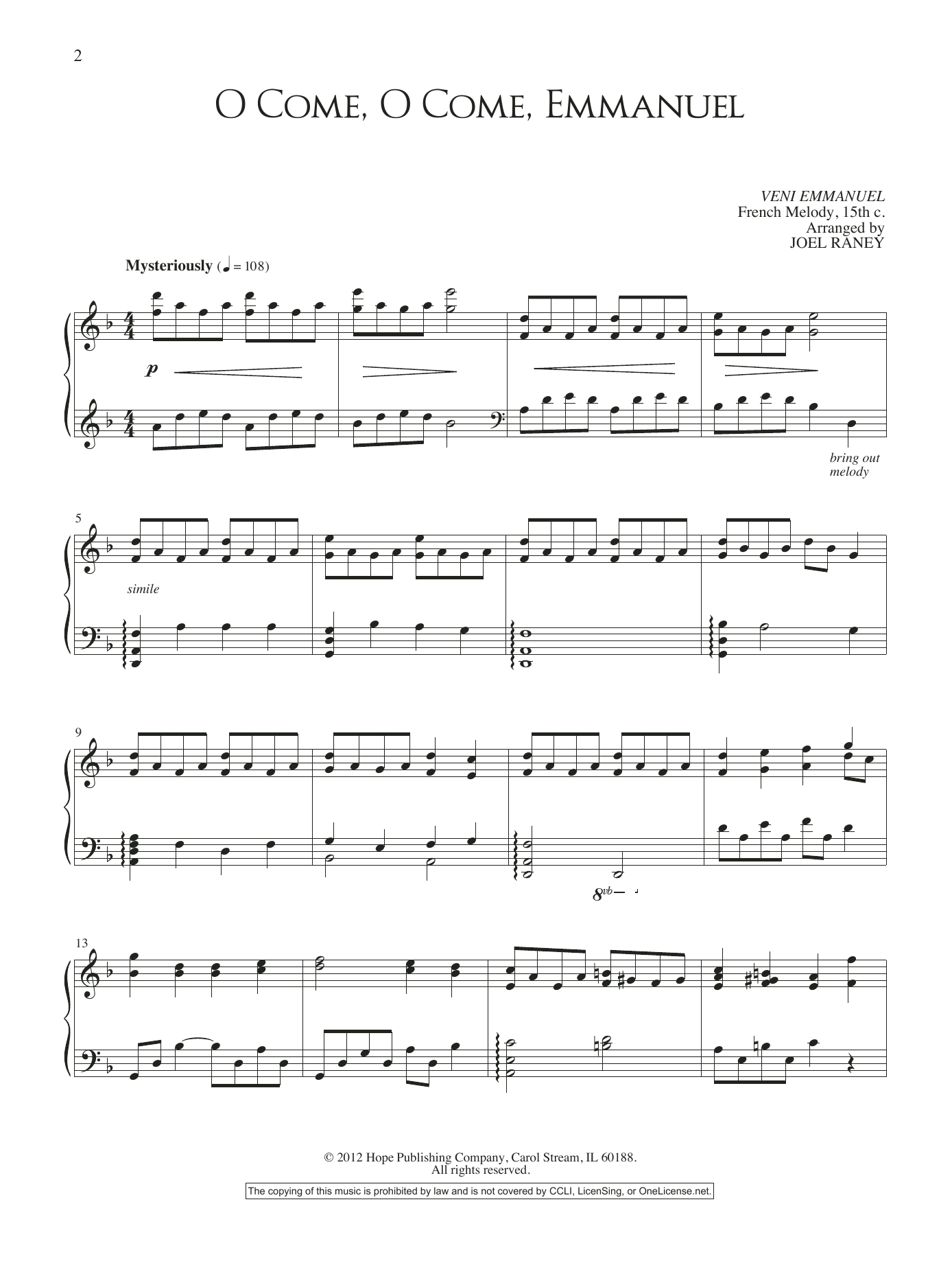 Product gallery: Page 1 of 1 O Come, O Come, Emmanuel, Joel Raney