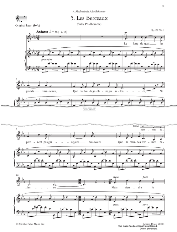 Produktgalerie: Seite 1 von 1 Les Berceaux Op.23, No.1, Gabriel Fauré, Gesang, Klavier