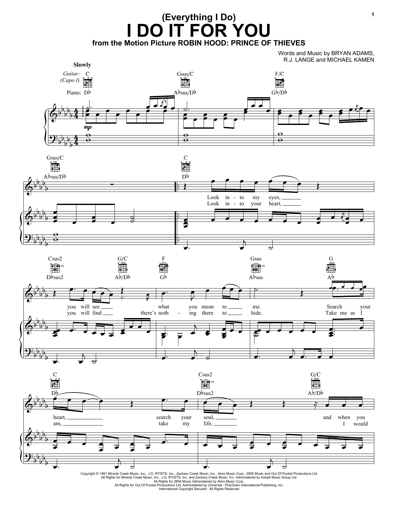 Produktgalerie: Seite 1 von 1 (Everything I Do) I Do It For You, Bryan Adams, Gesang, Gitarre, Klavier