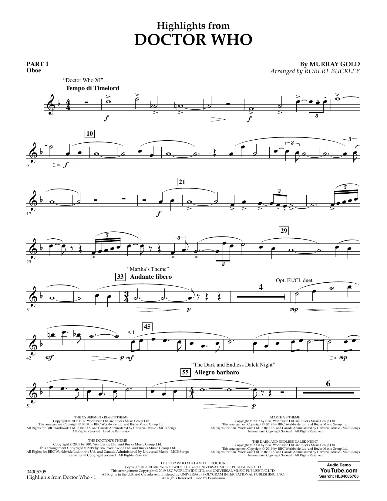 Product picture to: Highlights from Doctor Who (arr. Robert Buckley) - Pt.1 - Oboe