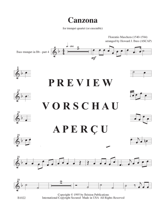 gallery: Canzona (3 Trompeten in B und 1 Basstrompete/Posaune) , ,  (opt. Bass-Stimme für Teil 4)