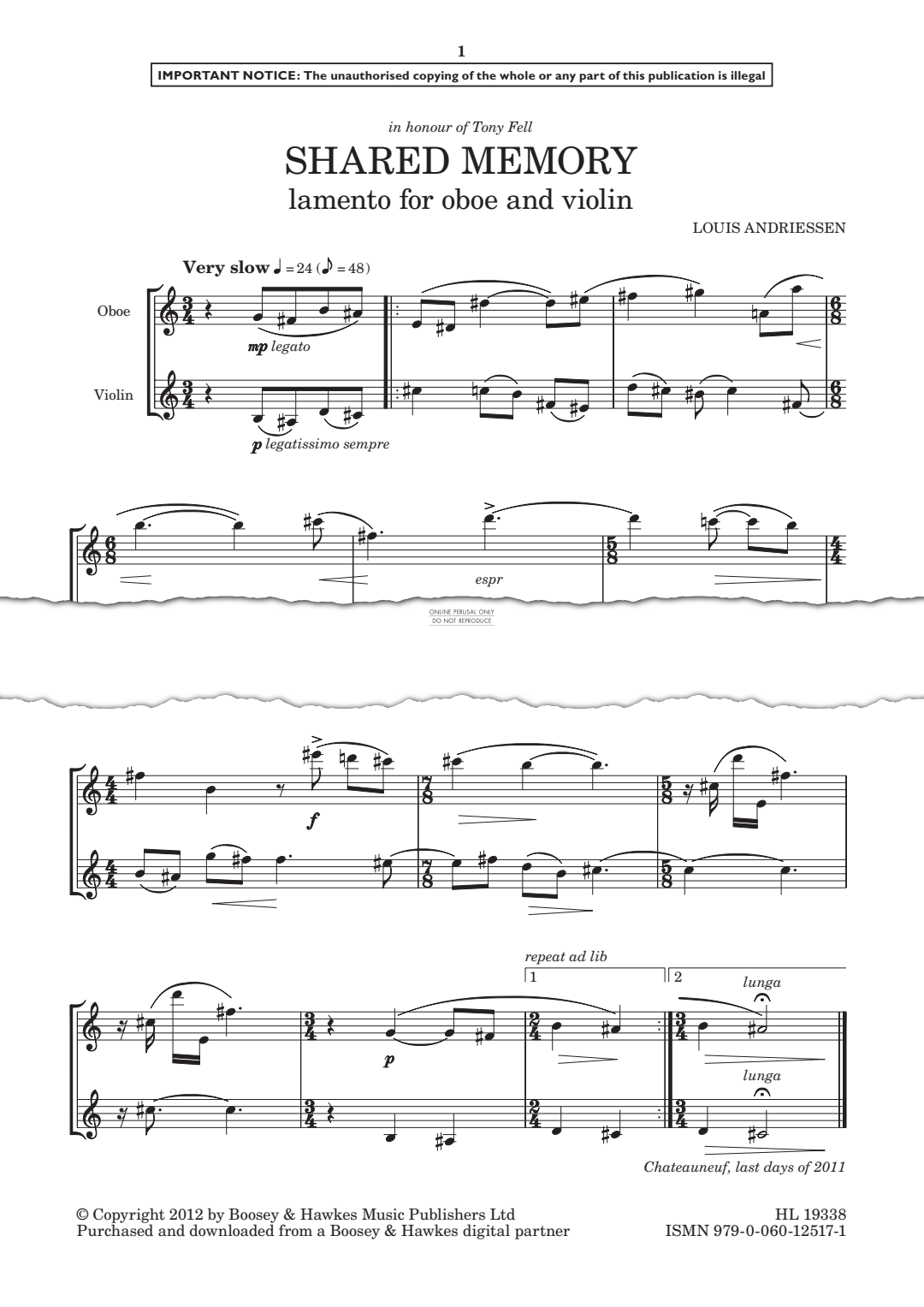 gallery: Shared Memory, Louis Andriessen, Oboe, Violine
