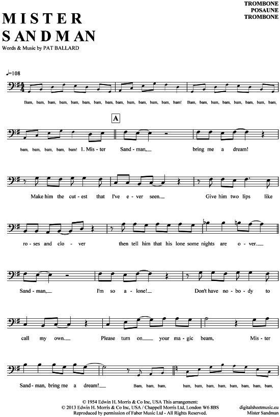 Product gallery: Page 1 of 4 Mister Sandman , Chordettes, The, (Posaune / Bariton)