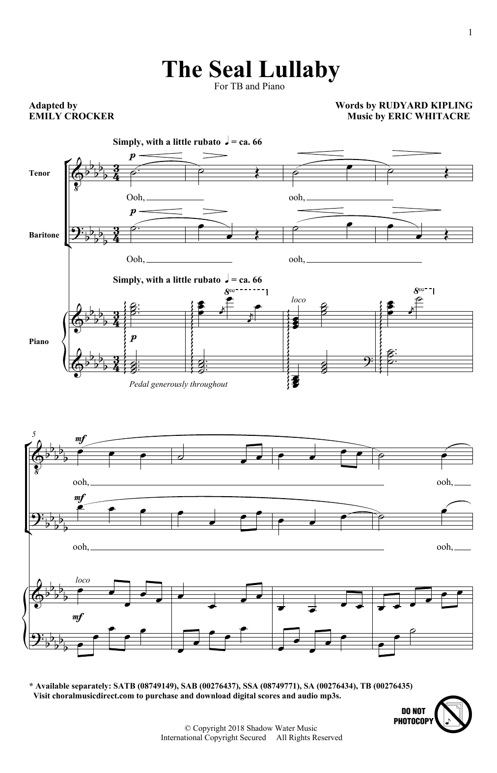 Product picture to: The Seal Lullaby (arr. Emily Crocker)
