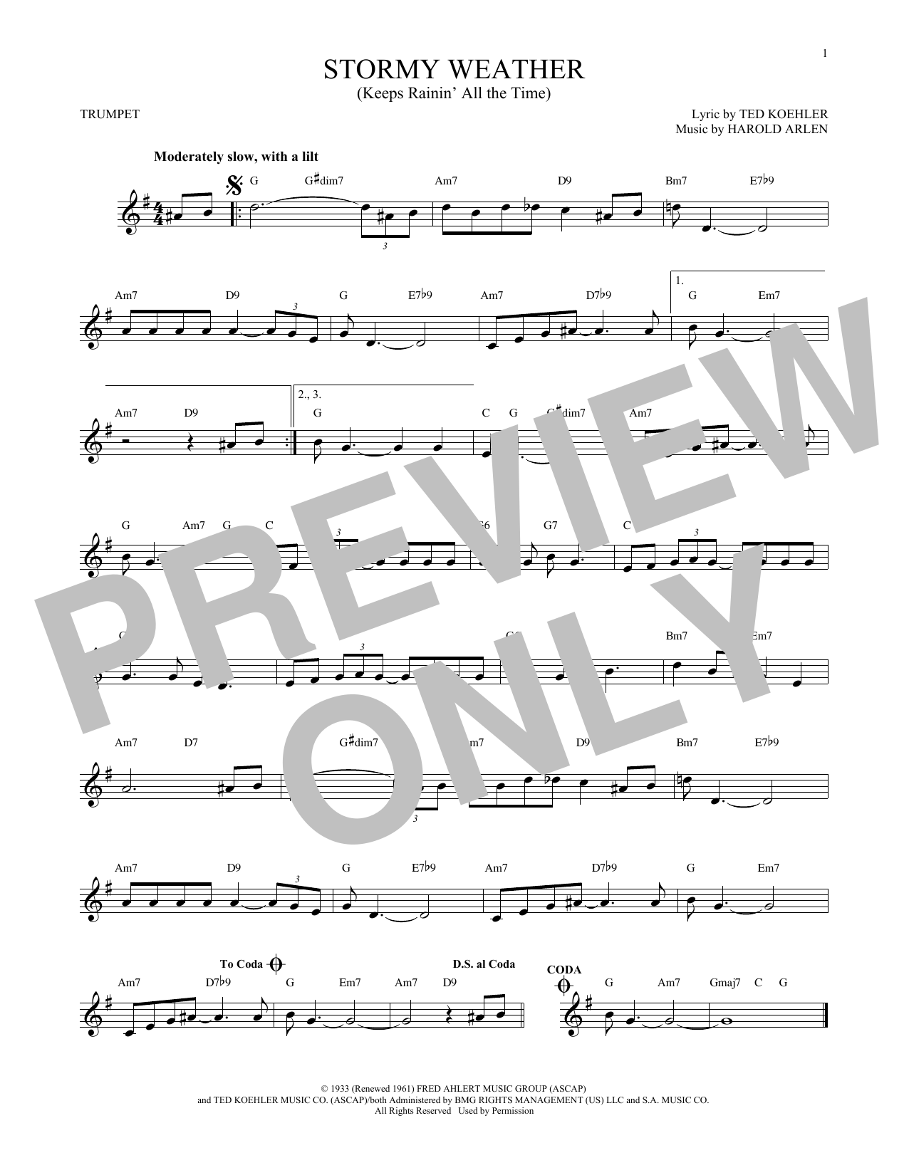 Produktgalerie: Seite 1 von 1 Stormy Weather (Keeps Rainin' All The Time), Harold Arlen, Trompete