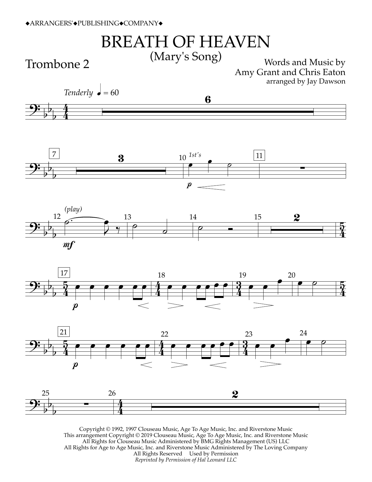 Product gallery: Page 1 of 1 Breath of Heaven (Mary's Song) (arr. Jay Dawson) - Trombone 2, Amy Grant