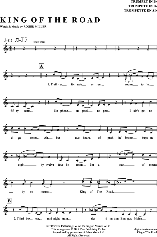 Produktgalerie: Seite 1 von 4 King Of The Road , Miller, Roger, Trompete in B