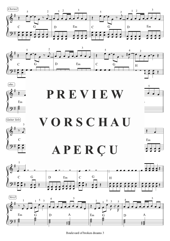 Product gallery: Page 4 of 5 Boulevard of broken dreams, Green Day, Piano Solo